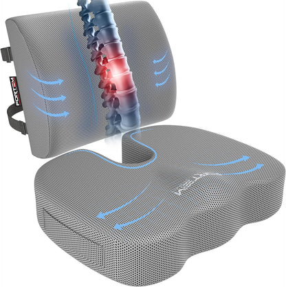 FORTEM Seat Cushion, Office Chair Cushion, Lumbar Support Pillow for Office Chair, Memory Foam Car Seat Cushions, Sciatica Coccyx Tailbone Pain Relief, Cushions for Back Support, Washable, Non Slip