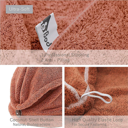 myHomeBody Hair Towel Wrap, Luxury Quick Drying Turban, Ultra Soft Absorbent Charcoal Fiber Cap, with Coconut Shell Button – Gray