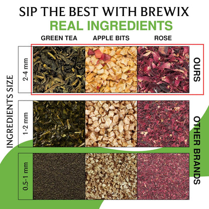 BREWIX, Lychee Rose Green Tea Loose Leaf (50+ Cups, 3.53oz/100g) Gluten Free I High Elevation Grown Green Tea Leaves with Apple, Lychee and Rose | Pure Sourced Direct from India