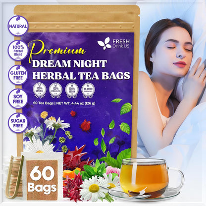 FreshDrinkUS, Refreshing Mint Herbal 60 Tea Bags – Special Blend of Spearmint and Peppermint with Chamomile, Caffeine-Free, Naturally Sweet, Non GMO