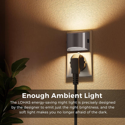 L LOHAS LED Night Light, Night Lights Plug into Wall with Dusk to Dawn Sensor, 3 Brightness Level, 2 Pack, 1600K Amber, White Housing