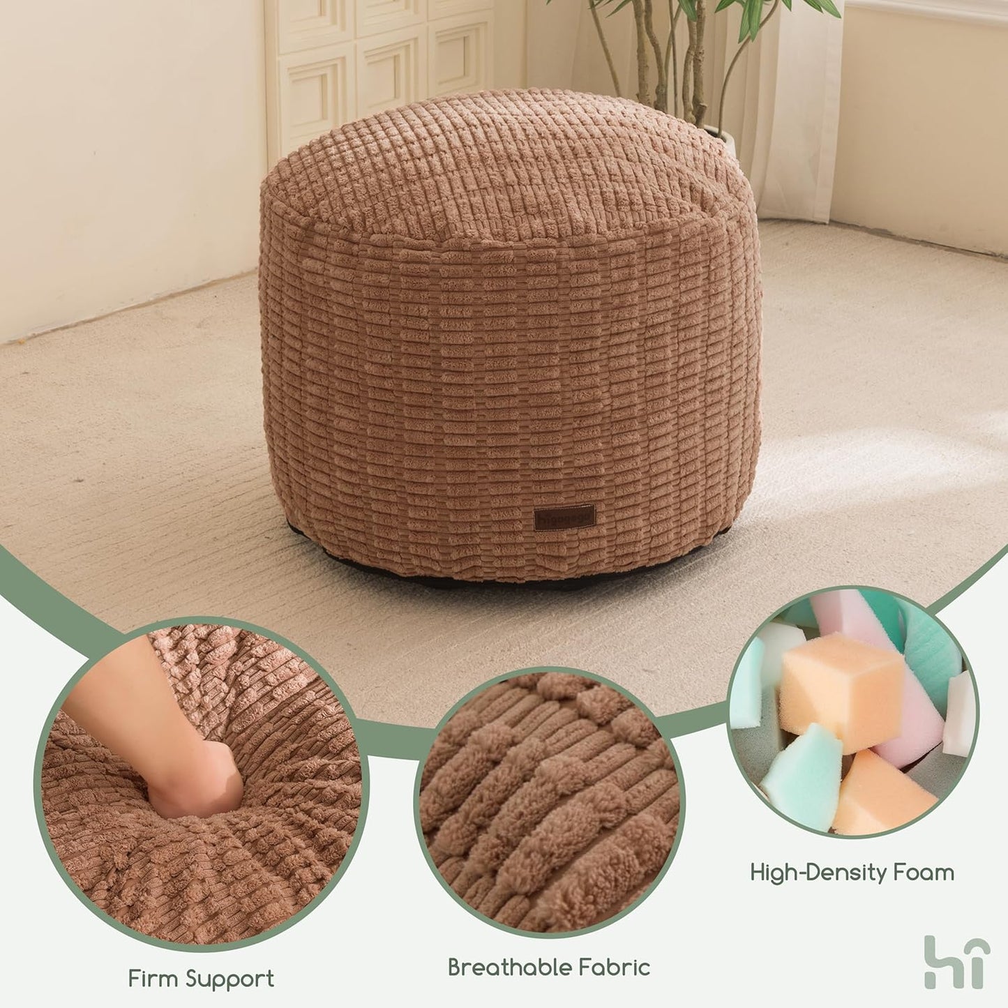 HIGOGOGO Pouf Ottoman Stuffed Round Modern Foam Filled Foot Rest Poufs for Living Room Chair Decorative 20 X 15 Inches Boho Relax Stool for Wedding Christmas Party, Beige