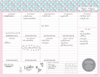 Peachly Desktop Weekly Planner Notepad | 60 Undated Tear-Off Pages | Schedule Daily To-Do Lists | Increase Your Productivity In Less Than 5 Minutes A Week | Achieve Your Goals | Peach and Mint Fern
