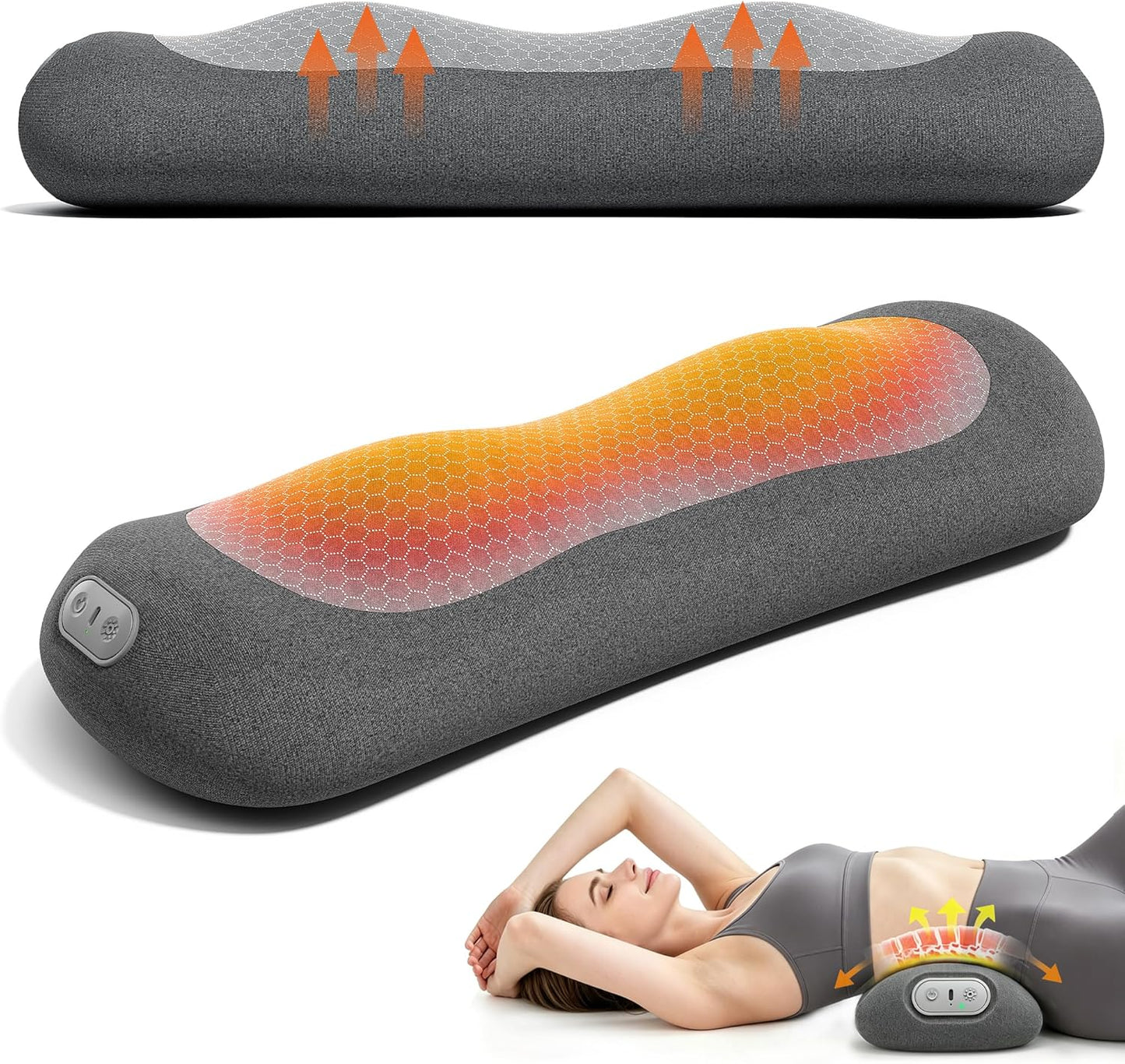 Yunari 2026 Upgraded Cordless 3-in-1 Lumbar Support Pillow, Triple Fusion Back Massager with Heat, Vibration & Dual Airbag Stretching, Ergonomic Lower Back Pain Relief for Home, Office, Car and Travel