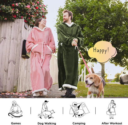 Bedsure Wearable Blanket Hoodie, Long Hooded Blanket Sweatshirt as Mothers Birthday Gifts for Women, Cozy Sherpa Hoodie for Adult, Standard, Grey