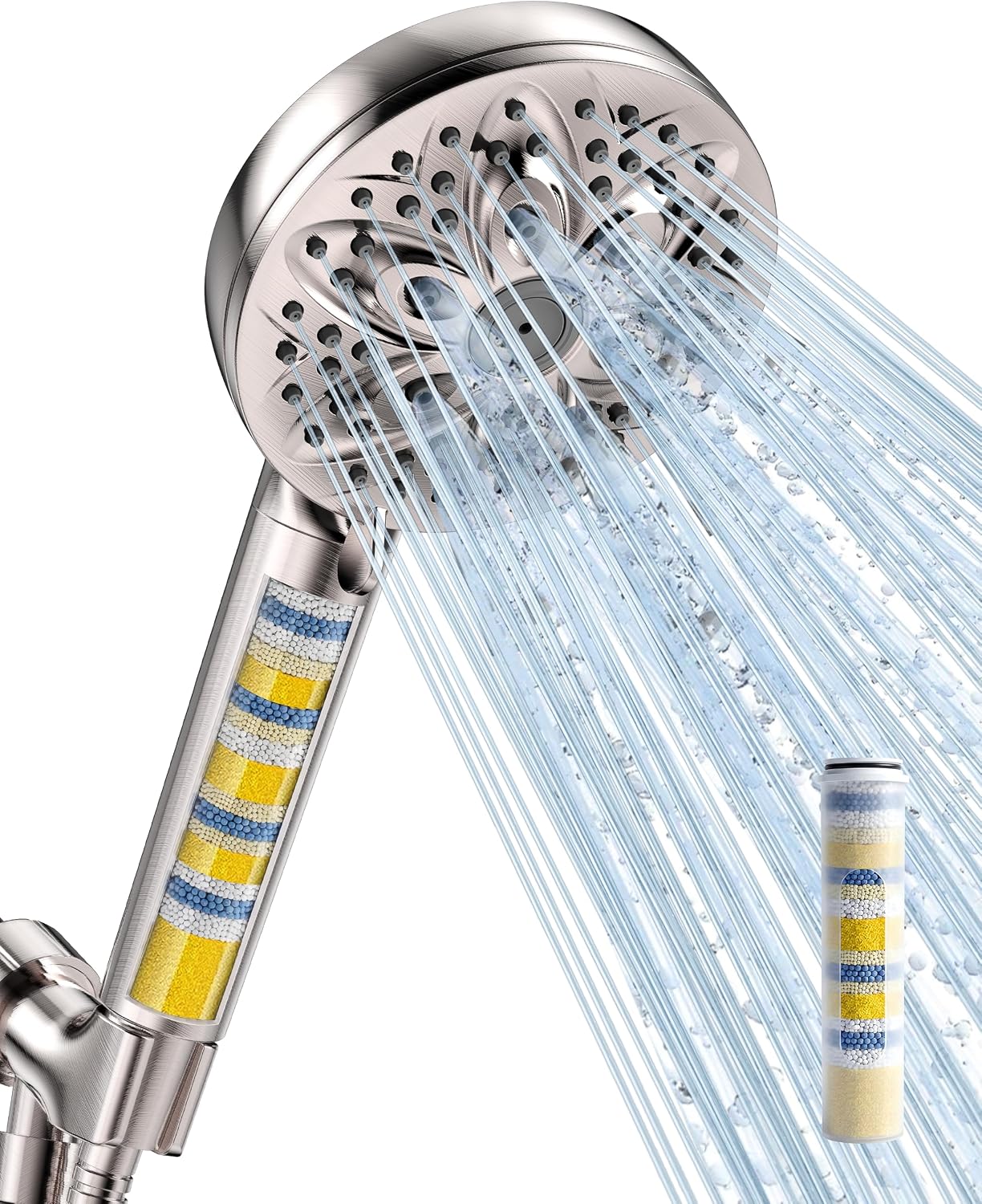 6-Setting Shower Head with Handheld, JDO High Pressure Hand held Shower Head, 4.7 Inch Chrome Detachable Showerhead Set with 59 Inch Stainless Steel Hose and Adjustable Showerhead Holder