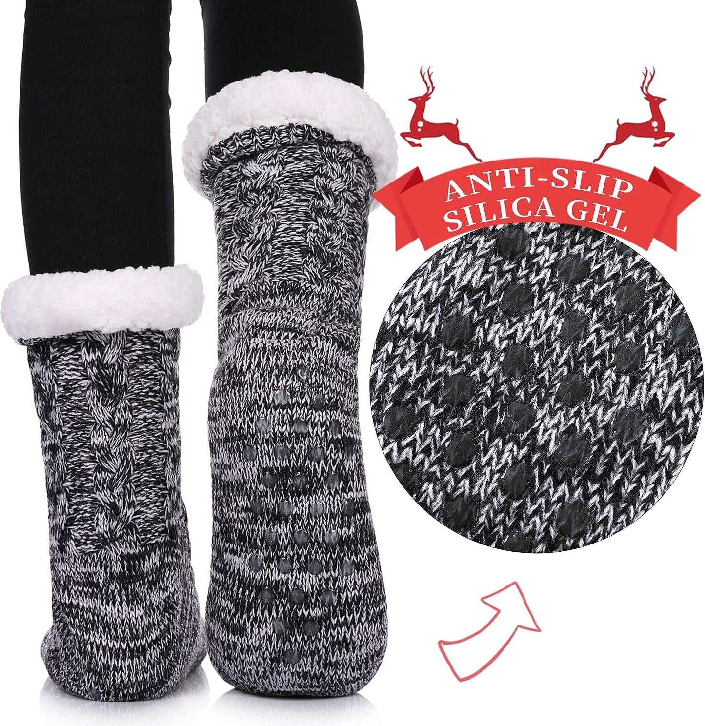 SDBING Women's Winter Super Soft Warm Cozy Fleece Lined Fuzzy Slipper Socks with Grippers