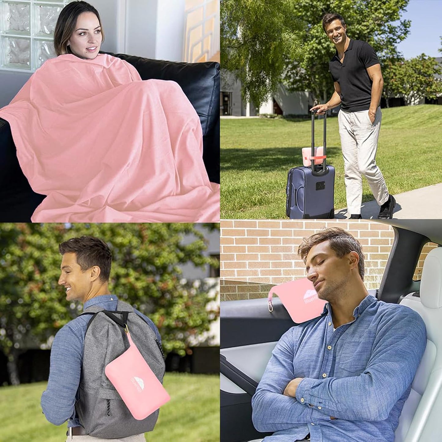 BlueHills Travel Blanket Pillow Compact Lightweight Pocket Size Airplane Traveling Essential Flight Trip Throw in Bag Portable Case Plane Accessory Gray L01