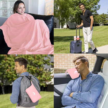 BlueHills Travel Blanket Pillow Compact Lightweight Pocket Size Airplane Traveling Essential Flight Trip Throw in Bag Portable Case Plane Accessory Gray L01