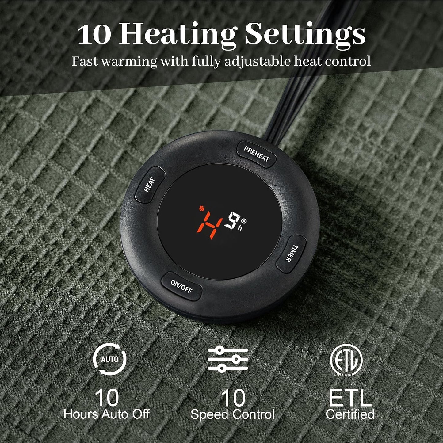 Texciting Heated Blanket Electric Blanket Throw 50''X60''-Heating Throw with 9 Heat Settings-2-10 Hours Auto Off,ETL Certified,Machine Washable (Green)
