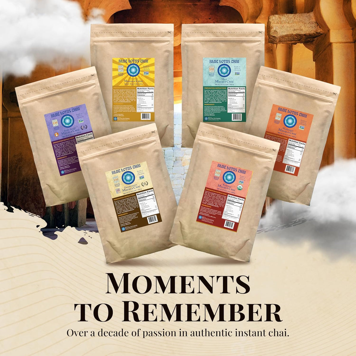 Blue Lotus Chai - Rooibos Flavor Masala Chai - Makes 65 Cups - 2 Ounce Masala Spiced Chai Powder with Organic Spices - Instant Indian Tea No Steeping - No Gluten