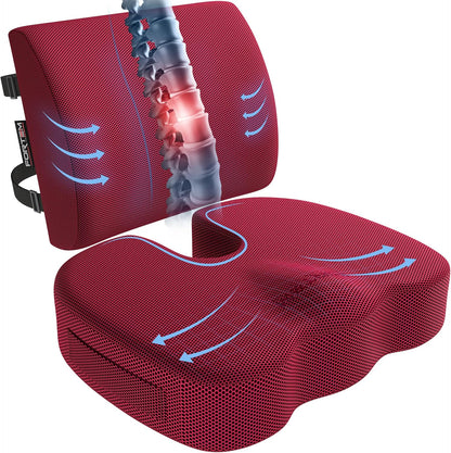 FORTEM Seat Cushion, Office Chair Cushion, Lumbar Support Pillow for Office Chair, Memory Foam Car Seat Cushions, Sciatica Coccyx Tailbone Pain Relief, Cushions for Back Support, Washable, Non Slip