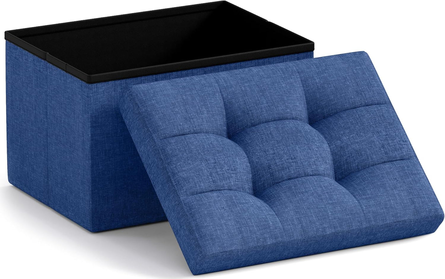 Ornavo Home Small Storage Ottoman Foldable Collapsible Rectangle Linen Ottoman Foot Rest Stool Seat, for Living Room, Bedroom, Home Office, Dorm - 12 x 16 x 12, Black