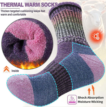 Sandsuced Merino Wool Hiking Warm Socks Thermal Winter Cozy Crew with Cushioned Sole & Moisture Wicking 5 Pairs for Women