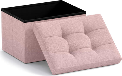 Ornavo Home Small Storage Ottoman Foldable Collapsible Rectangle Linen Ottoman Foot Rest Stool Seat, for Living Room, Bedroom, Home Office, Dorm - 12 x 16 x 12, Black