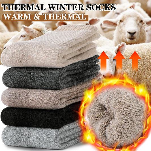 MOGGEI 5 Pairs Womens Merino Wool Socks Hiking Warm Winter Thick Thermal Crew Cozy Cabin Ladies Gift Comfy Boot Work Socks