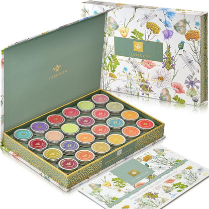 Teabloom Exceptional Organic & Kosher Certified Loose Leaf Tea Chest, World's Largest Tea Collection with 24 Varieties of Black, Green, White, Oolong, and Herbal Teas