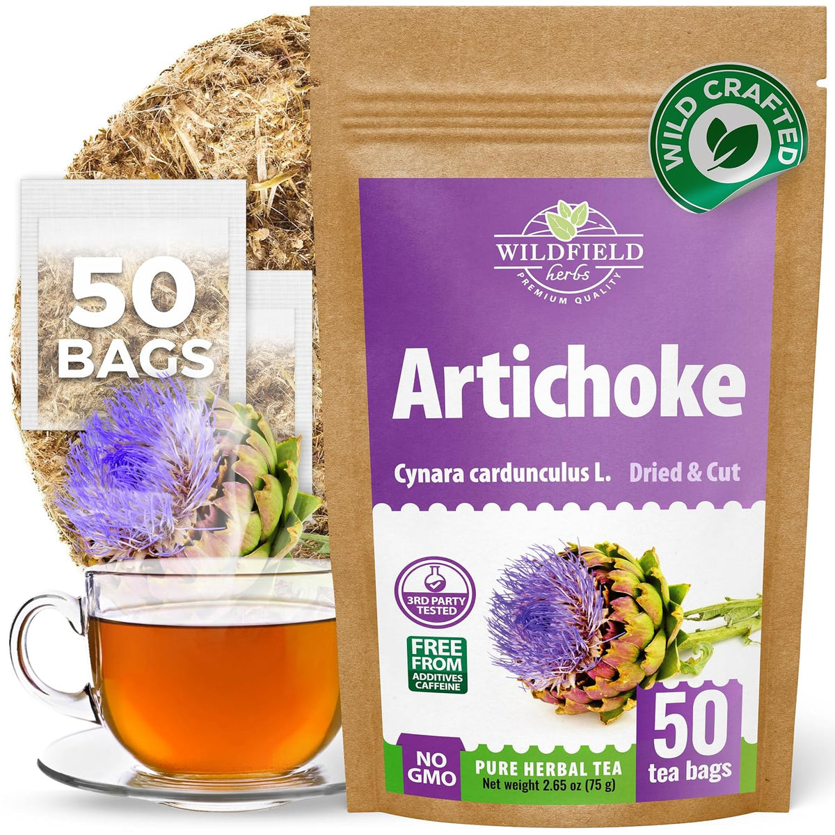 50 Bags Alcachofa Artichoke Leaf Dried Artichokes Blend Herb Tea (Cynara Cardunculus) - 50 Count 1.5g Tea Bags Herbal Hojas De Alcachofa Seca