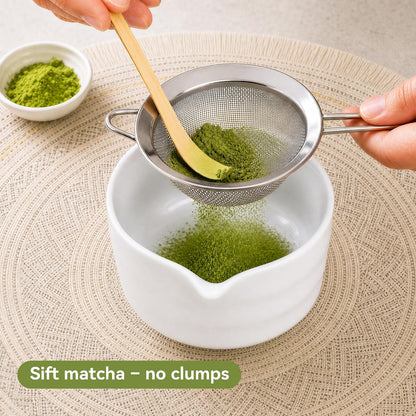 Matcha Whisk Set with Ceramic Bowl - Complete Matcha Making Kit, Bamboo Whisk (Chasen), Whisk Holder, Matcha Powder Sifter, Scoop, Japanese Tea Ceremony Tools（Green）