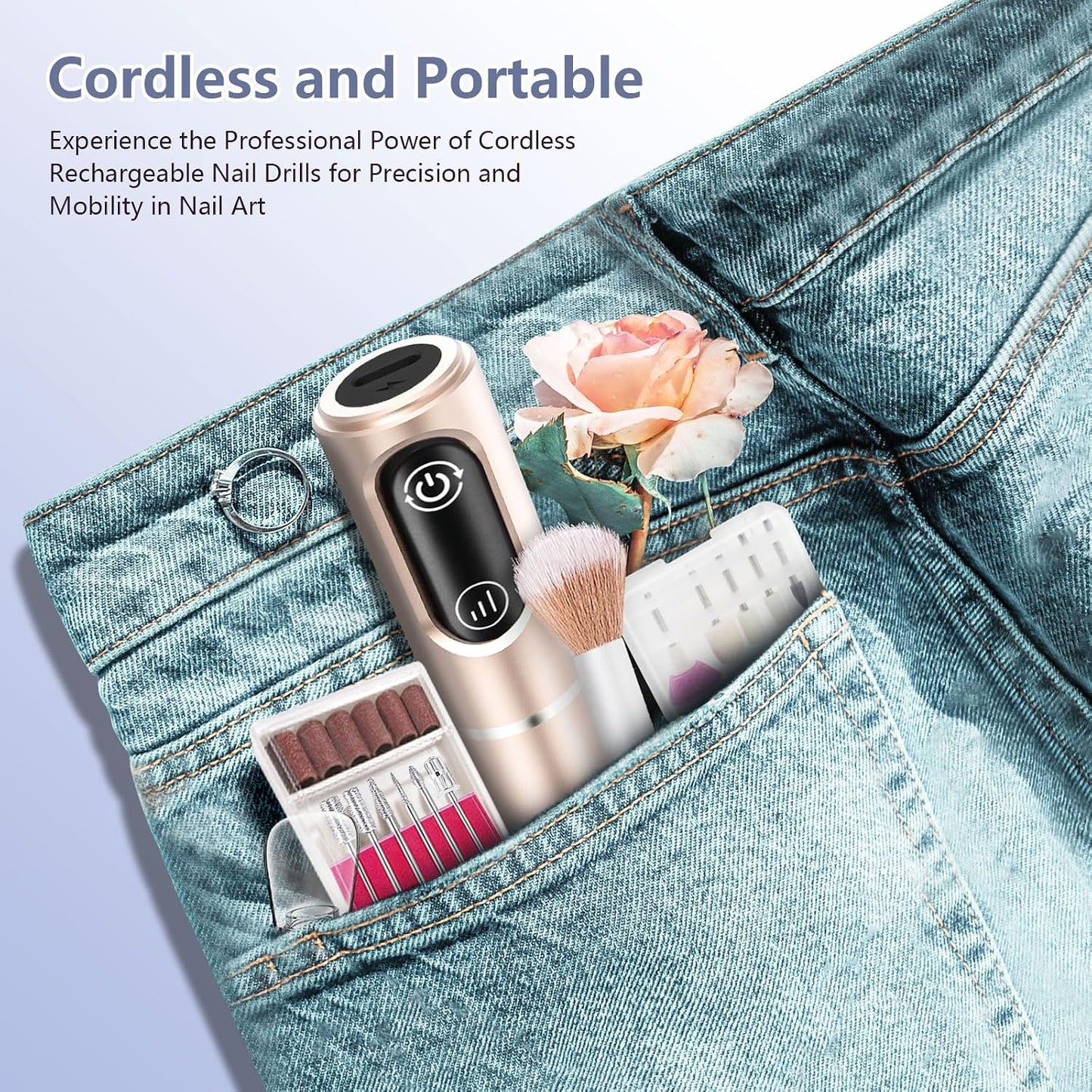 TUOBEO Cordless Nail Drill Electric Nail File Kit, Rechargeable Efile Set, Portable Acrylic Gel Nail Polish Remover Machine, Pedicure Manicure Tool, 11 Bits, 56 Sanding Bands, Salon Home, Purple