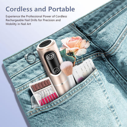 TUOBEO Cordless Nail Drill Electric Nail File Kit, Rechargeable Efile Set, Portable Acrylic Gel Nail Polish Remover Machine, Pedicure Manicure Tool, 11 Bits, 56 Sanding Bands, Salon Home, Purple