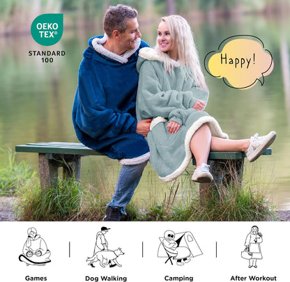 Bedsure Blanket Hoodie, Wearable Blanket Hoodie as Gifts for Mom, Birthday Gifts for Women Kids Teens Mother's Day Sherpa Sweatshirt, Grey, Standard