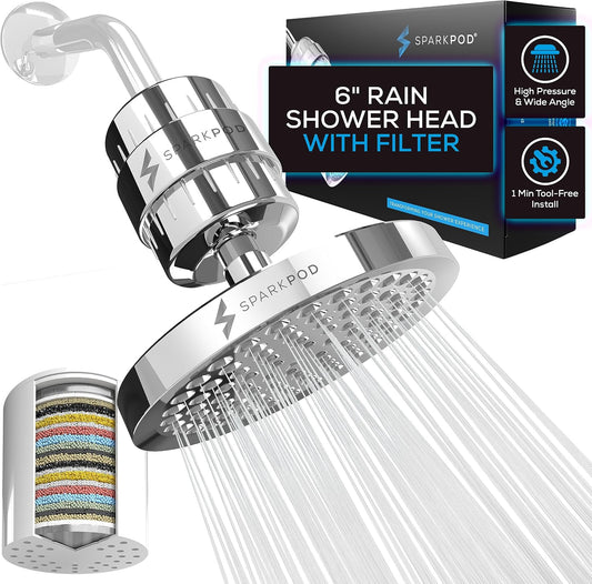 SparkPod Filtered Shower Head, 23-Stage, 6" Round, Polished Chrome