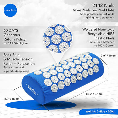 Premium Acupressure Mat, 8,358 Acupuncture Pressure Points for Back Pain Relief, Increased Energy, Relaxation with Drawstring Bag, 26x16x1", Blue