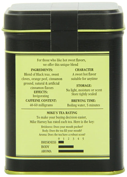 Harney & Sons Hot Cinnamon Spice, Loose Leaf Black tea, 4 Ounce tin