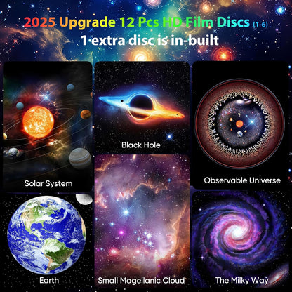 Galaxy Projector for Bedroom, HD Image Star Projector Galaxy Light Adjustable Knob, 13 Film Discs Planetarium Projector for Kids, 360° Rotating 1/2h Timer Simple 3-Button Control Black&White