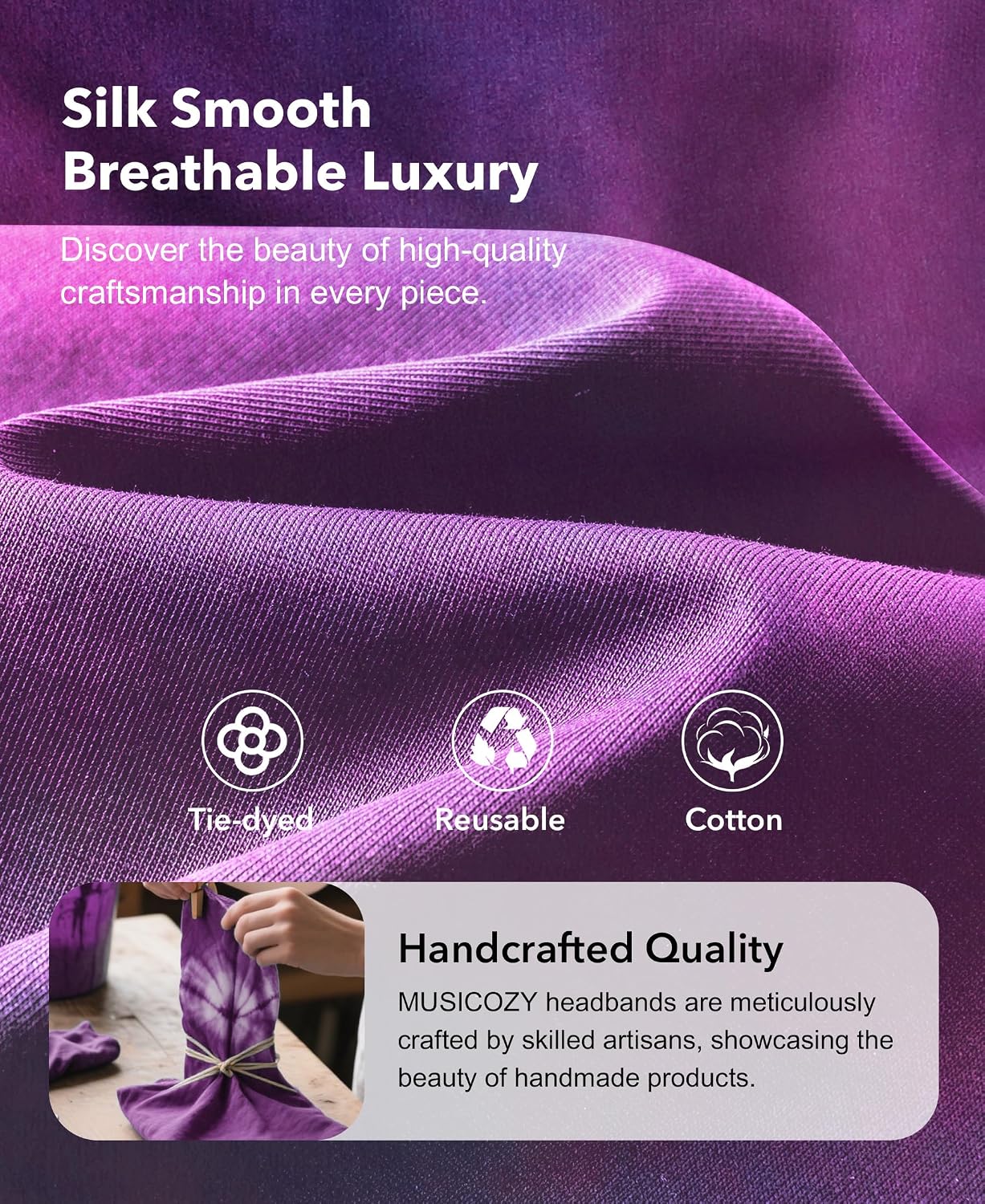MUSICOZY Sleep Headphones Bluetooth 5.4 Headband, Wireless Earphones Sweat Resistant Earbuds with Ultra-Thin HD Stereo Speaker for Workout Running(Tie-dye Pink)
