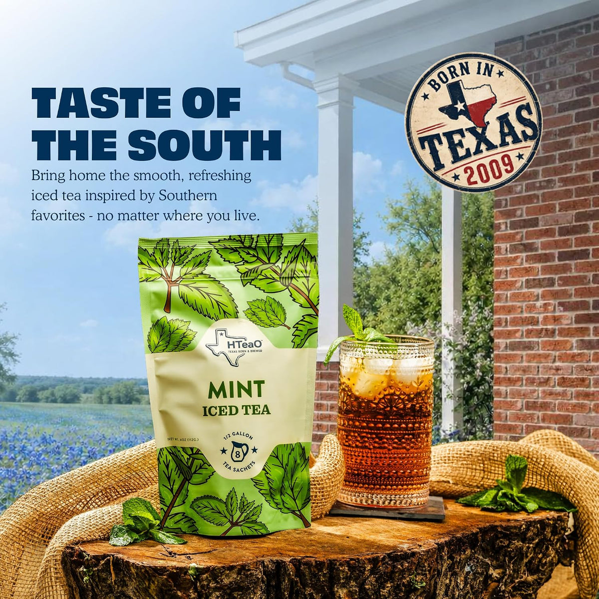 HTeaO Mint Iced Tea Bags - Makes 4 Gallons - Texas Style - Black Tea