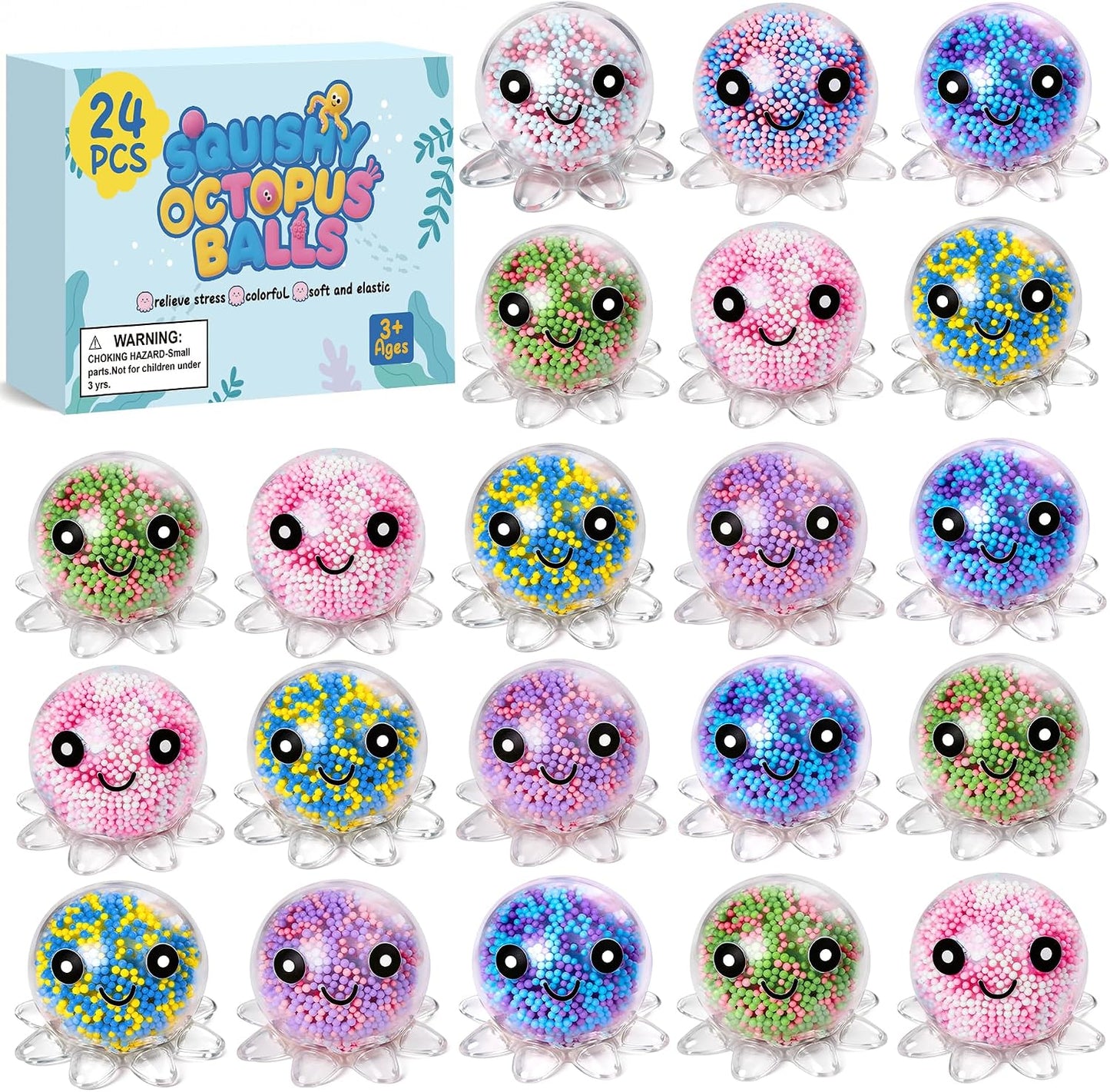 VESPRO 12 Pack Fidget Stress Balls for Adults, Cute Octopus Stress Sensory Stress Ball, Bulk Squishy Squeeze Ball Toys Set for Classroom Prizes and Birthday Party Favors