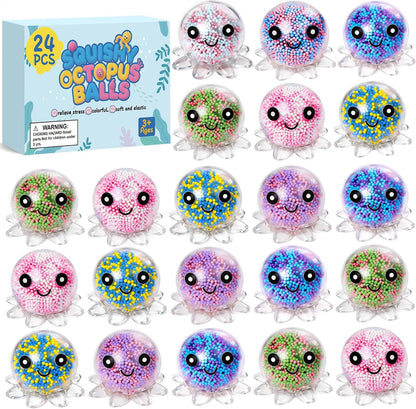 VESPRO 12 Pack Fidget Stress Balls for Adults, Cute Octopus Stress Sensory Stress Ball, Bulk Squishy Squeeze Ball Toys Set for Classroom Prizes and Birthday Party Favors