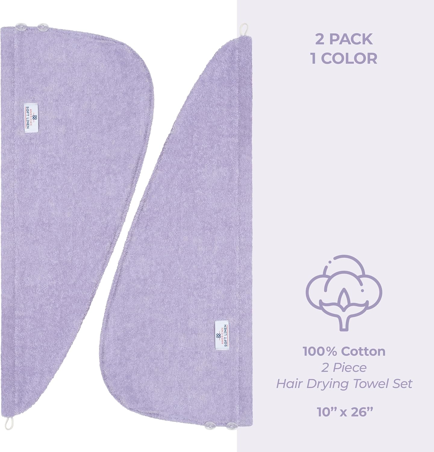 American Soft Linen 100% Cotton Hair Towels for Women, Head Towel Cap, Cotton Hair Turban Towel Wrap for Long Curly Anti Frizz Hair, Soft and Absorbent Cotton Hair Towels 2 Pack, White