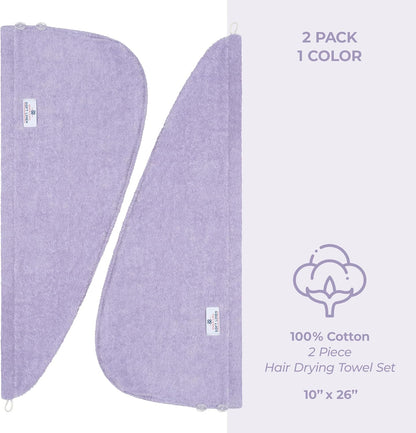 American Soft Linen 100% Cotton Hair Towels for Women, Head Towel Cap, Cotton Hair Turban Towel Wrap for Long Curly Anti Frizz Hair, Soft and Absorbent Cotton Hair Towels 2 Pack, White