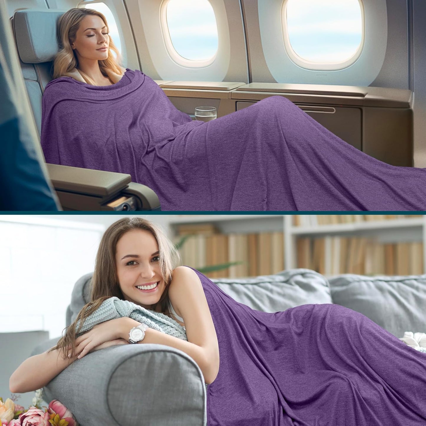 PAVILIA Travel Blanket Airplane Compact with Bag, Lightweight Soft Fleece Plane Blanket Long Flights, Camping Road Trips, Packable Travel Gift Essentials with Luggage Backpack Strap, 65x40, Purple