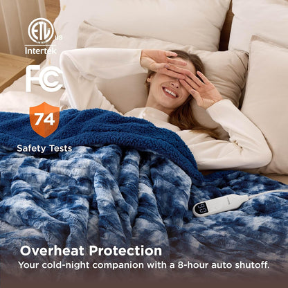 Bedsure Heated Blanket Throw Blanket with Preheat Function - Fast Heating Electric Blanket, Soft Flannel Throw with 6 Time Settings(Up to 10H), 6 Heating Settings, Gifts for Grandma (50"x60", Cream)