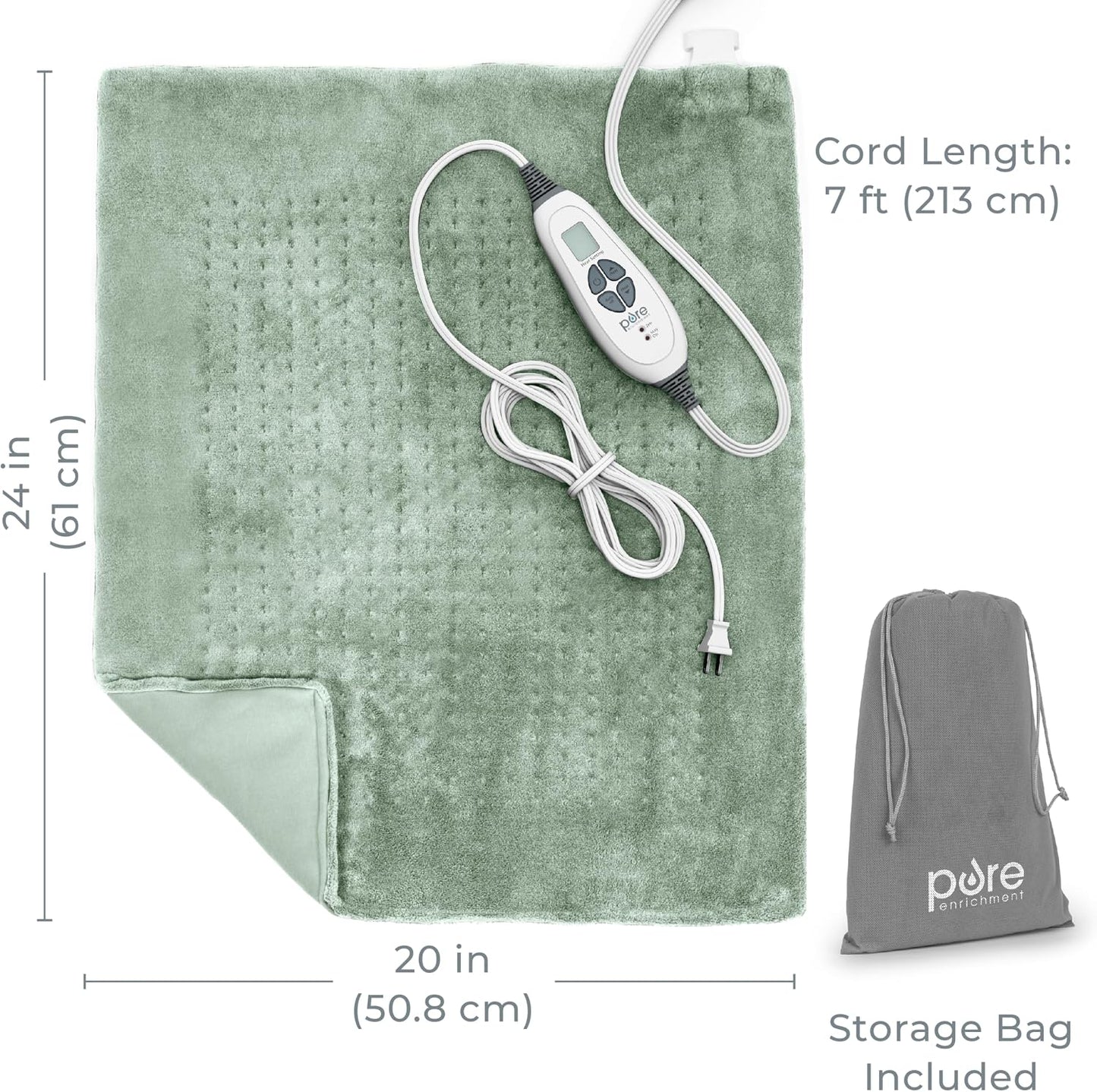 Pure Enrichment WeightedWarmth Extra-Wide Weighted Heating Pad for Cramps, Back, & Shoulder Joint Relief, 3.5 lbs, 6 Heat Settings, Microplush, Machine Washable, 2 Hr Auto Shut-Off, 20”x24” (Jade)