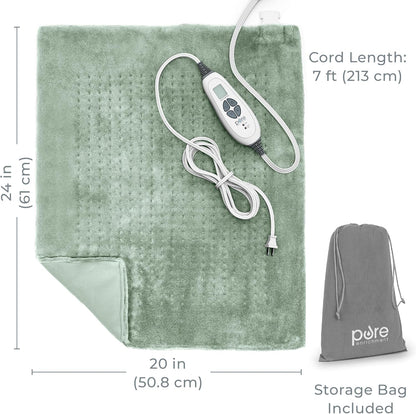 Pure Enrichment WeightedWarmth Extra-Wide Weighted Heating Pad for Cramps, Back, & Shoulder Joint Relief, 3.5 lbs, 6 Heat Settings, Microplush, Machine Washable, 2 Hr Auto Shut-Off, 20”x24” (Jade)