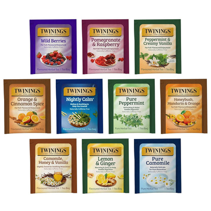 Twinings Herbal Caffeine-Free Tea Bags Sampler, Assortment Variety Pack (20 Count) 10 Different Flavours for Tea Lovers: Her, Him, Women, Men, Couples, Family, Friends, Coworkers