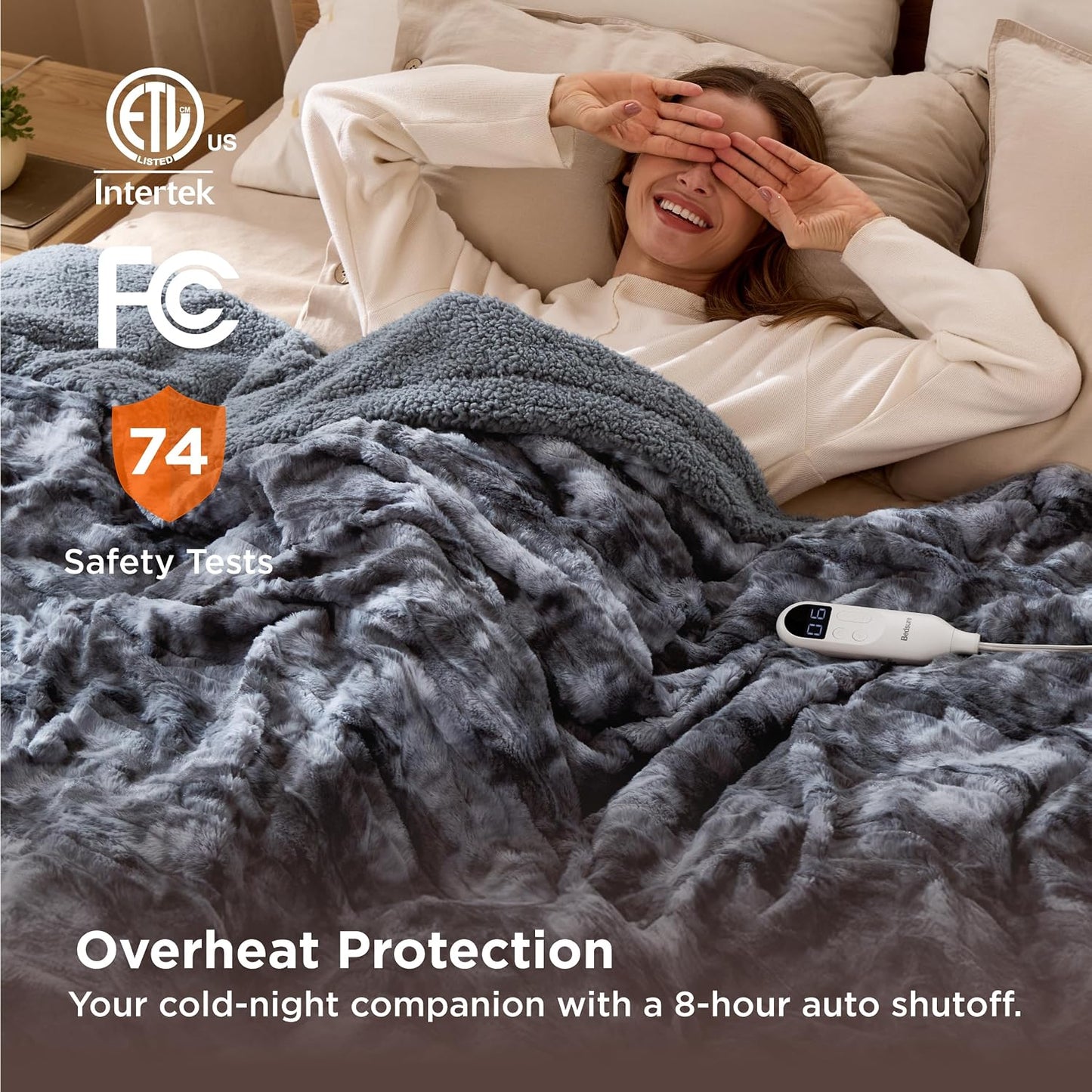 Bedsure Heated Blanket Throw Blanket with Preheat Function - Fast Heating Electric Blanket, Soft Flannel Throw with 6 Time Settings(Up to 10H), 6 Heating Settings, Gifts for Grandma (50"x60", Cream)