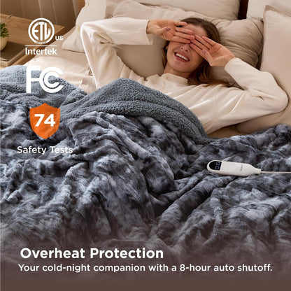 Bedsure Heated Blanket Throw Blanket with Preheat Function - Fast Heating Electric Blanket, Soft Flannel Throw with 6 Time Settings(Up to 10H), 6 Heating Settings, Gifts for Grandma (50"x60", Cream)