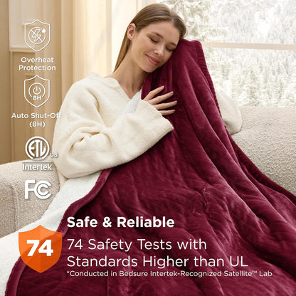 Bedsure Heated Blanket Throw Blanket with Preheat Function - Fast Heating Electric Blanket, Soft Flannel Throw with 6 Time Settings(Up to 10H), 6 Heating Settings, Gifts for Grandma (50"x60", Cream)