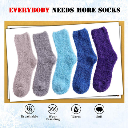 LANLEO 5/6 Pairs Womens Super Soft Fuzzy Plush Warm Winter Home Sleeping Slipper Socks
