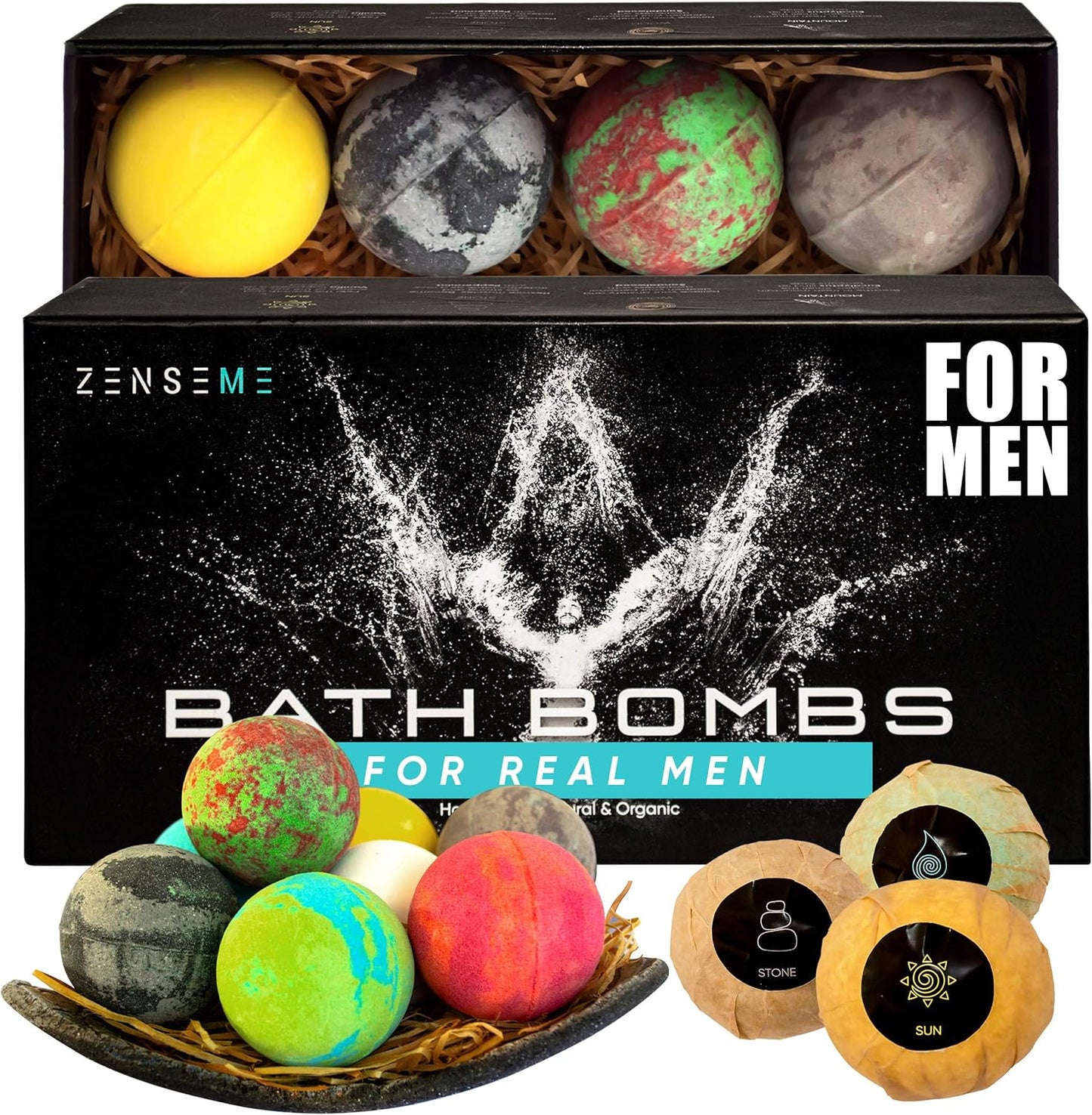 Bath Bombs for Men - Gift Set of 18 Square Shaped Handmade Natural Bath Bombs of 2.5 oz w/Essential Oils, Unique Manly Scents, for Boyfriend, Husband, Father - 18 Pack Square