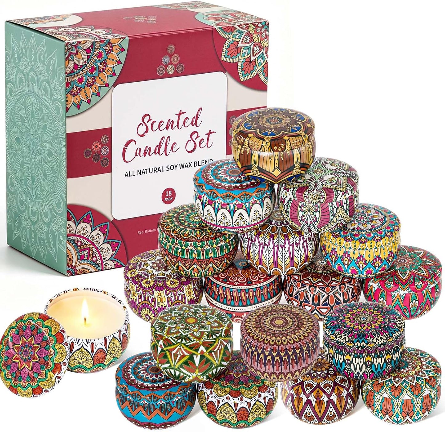 Scented Candles Gift Set, 12 Pack Soy Wax Candles for Home, 12 Scents, Aromatherapy Travel Tins with Gift Box for Women, Birthday, Housewarming, Relaxation