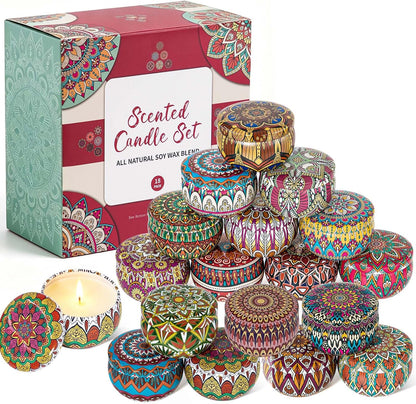 Scented Candles Gift Set, 12 Pack Soy Wax Candles for Home, 12 Scents, Aromatherapy Travel Tins with Gift Box for Women, Birthday, Housewarming, Relaxation