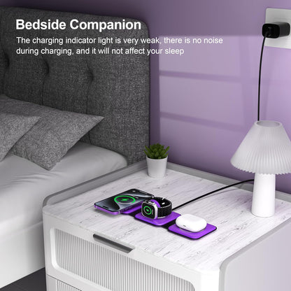 3 in 1 Charging Station for Multple Devices,Foldable 3 in 1 Wireless Charger for Travel,NANO Wireless Charging Station for iPhone17 16 15 14 13 12 Pro Max/Watch 10 9 8 7 6 5 4 3 Ultra/AirPod Pro