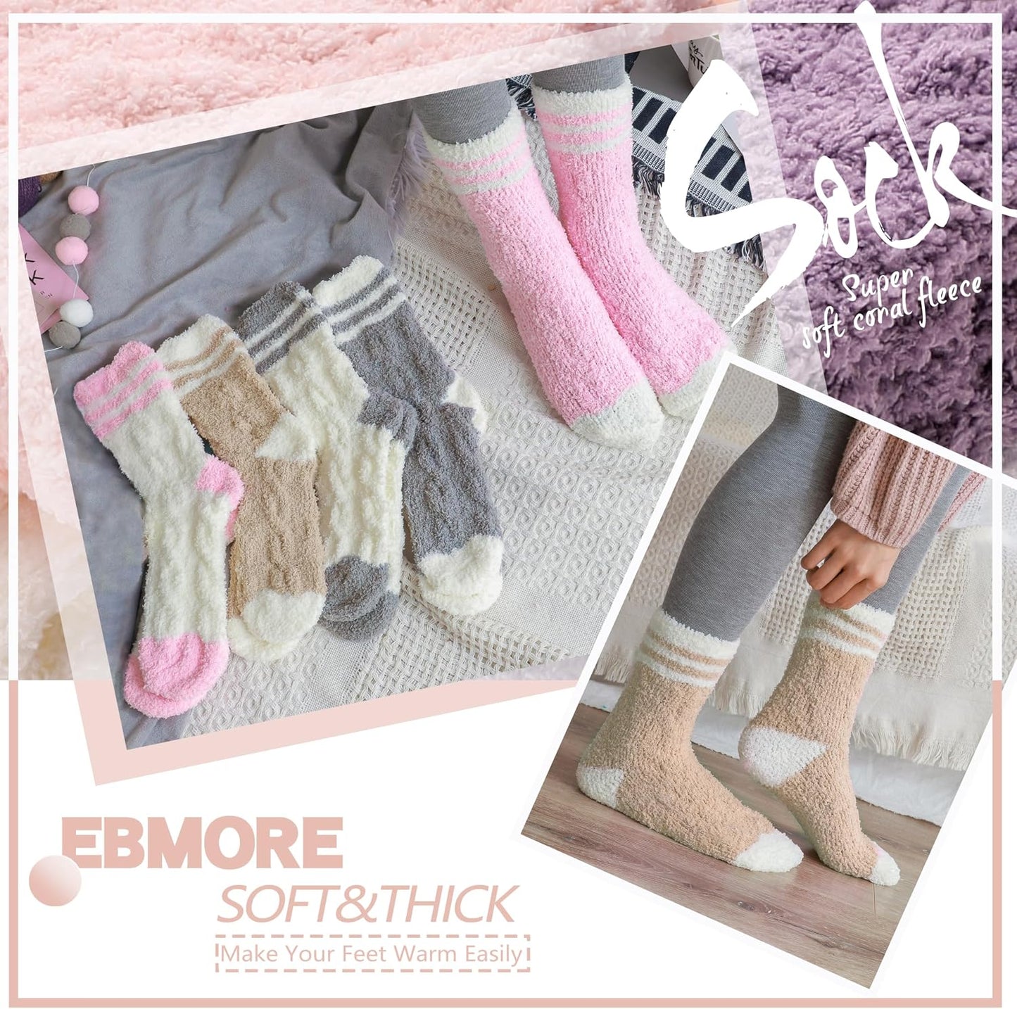 EBMORE Womens Fuzzy Socks Slipper Fluffy Cozy Comfy Cabin Plush Warm Winter Sleep Home Soft Socks